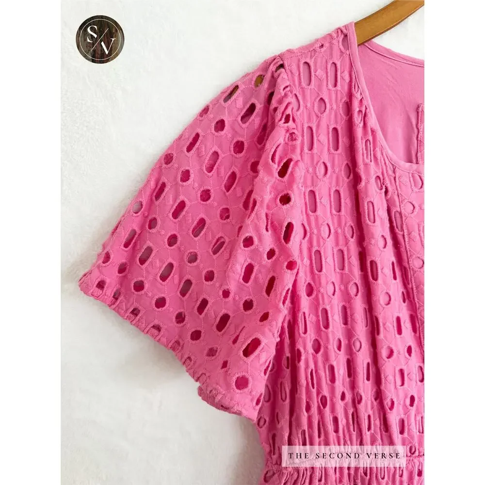 Anthropologie The Somerset Pink Maxi Dress Eyelet Wedding Guest Size Large - Picture 4 of 11